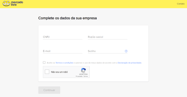 Criar conta no Mercado Livre - Passo 3