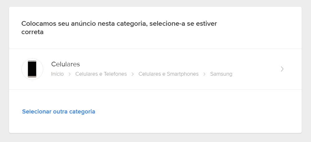 Segundo passo é confirmar a categoria